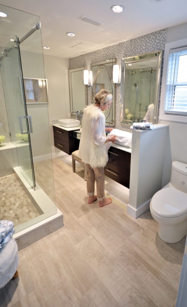Athena adds the finished touches to a Vancouver Bathroom renovation